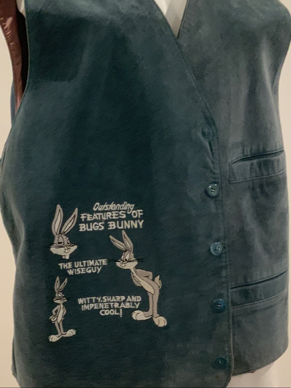 Warner Bros. Teal Bugs Bunny Embroidered Vest
